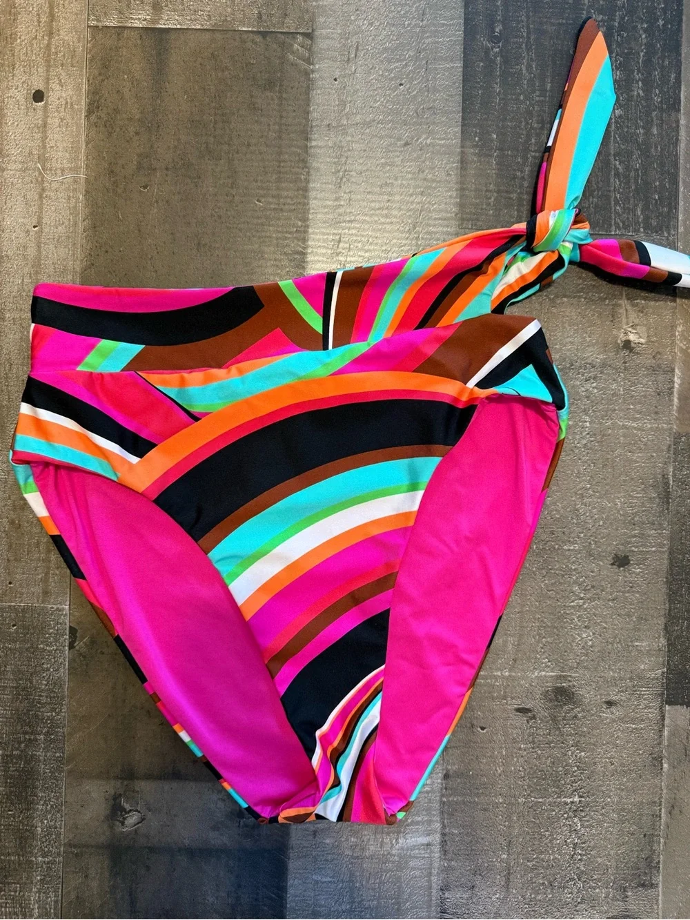 Trina Turk Swoop Multicolor High-Waist Tie-Side Bikini Bottom size 6